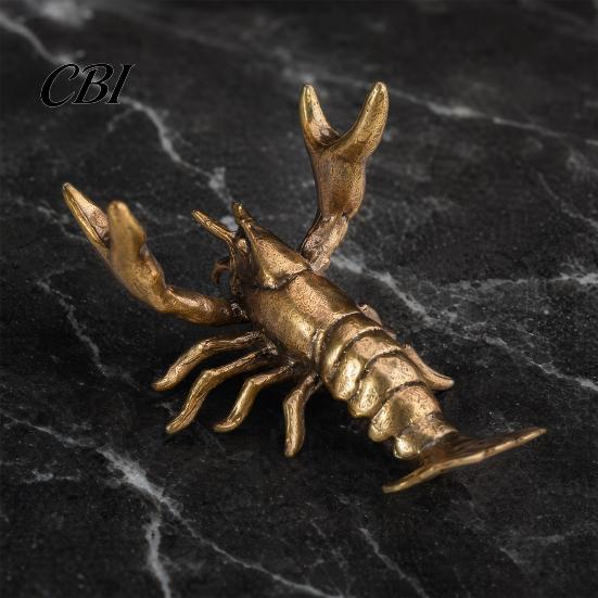 Tea Table Decoration Accessory Brass Lobster Figurine, Multifunctional Ornament for Pet Lid Rest Brush Cute Animal Shaped Pen Stand Holder Paperweight