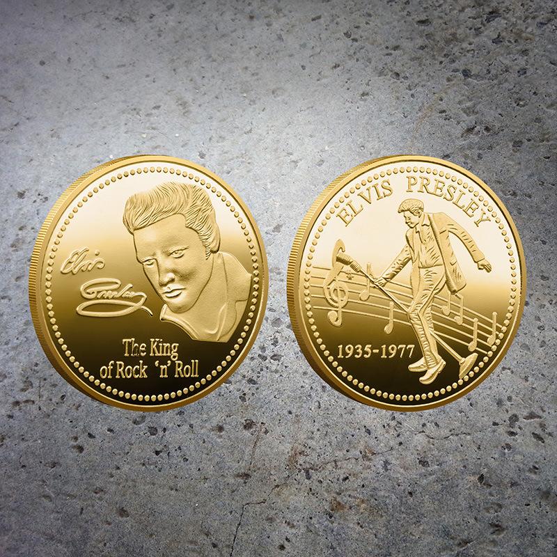 Сувенир Короля Рока, Европейский и Американский, Металлическая Медаль, Элвис Пресли, 1935-1977, Рок-звезда Элвис золотой