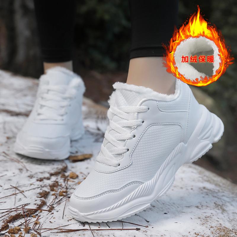 Winter black women's shoes velvet warm cotton shoes women's leather waterproof casual shoes lightweight non-slip thick-soled dad shoes tide
