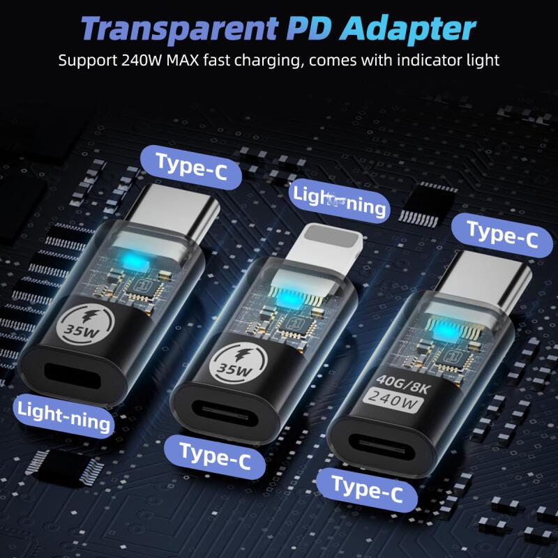 HdoorLink Transparent PD240W USB4.0 40Gbps Type C To C Adapter 8K@60Hz 5A Fast Charging Adapter for Iphone 16 15 14 Mac Pro Samsung Galaxy