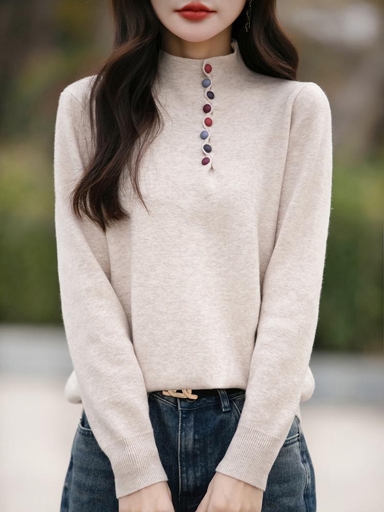 Women's Plus Size Loose Knit Half-High Collar Sweater - Autumn/Winter 2024 Collection