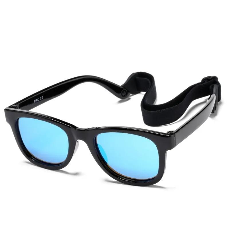 0-24 Months Newborn Baby Bendable Flexible Polarized Sunglasses with Strap Infant Boy Girls Square Silicone Frame Mirrored UV400