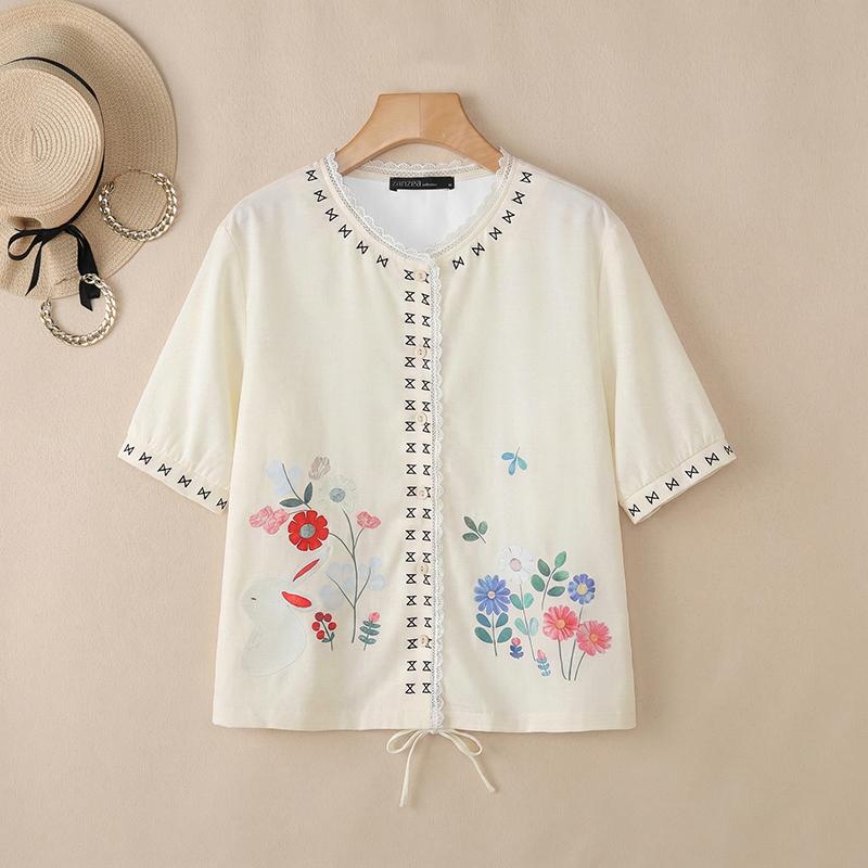 ZANZEA Women Casual Round Neck Loose Short Sleeve Floral Blouse