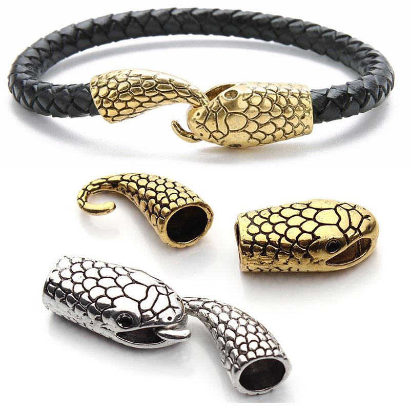 High Quality Antique Gold Color Snake Head Clasps End Caps Connector For Leather Bracelet DIY Jewelry Making Findings Wholesale