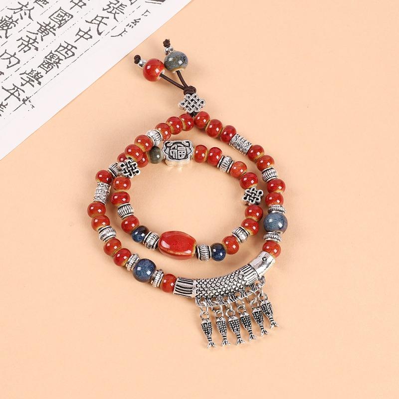 Double-layer stacked ceramic beaded bracelet men's and women's retro literary niche bracelet accessories