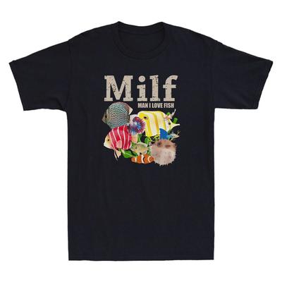 Men's and Women's T-shirts MILF Man I Love Fish Funny Fishing Fisherman Lovers Gifts Vintage