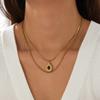 Gold Plated Stainless Steel Layered Black Stone Pendant Necklace for Women