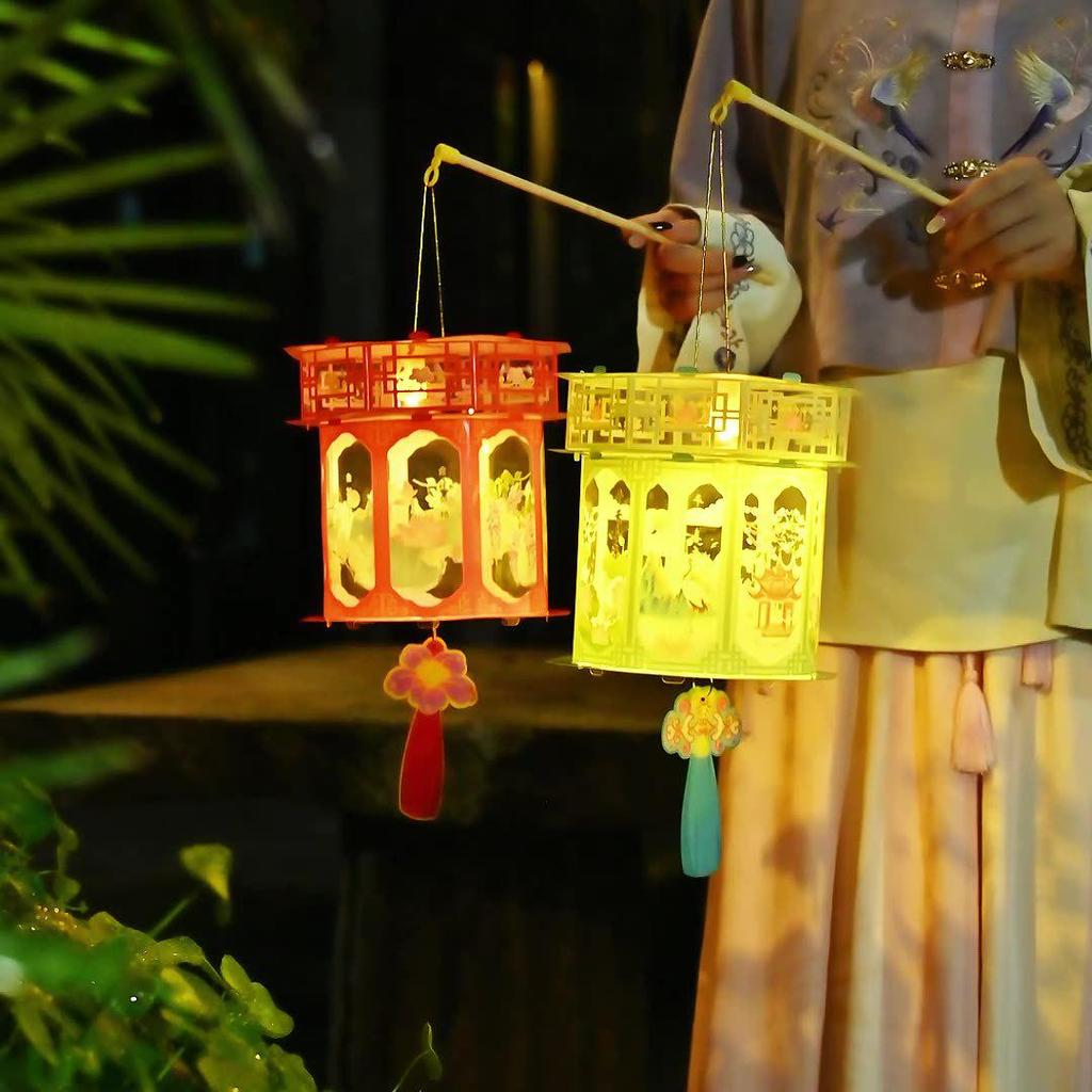 Retro Mid-Autumn Festival DIY Children's Handheld Luminous Projection Palace Lantern