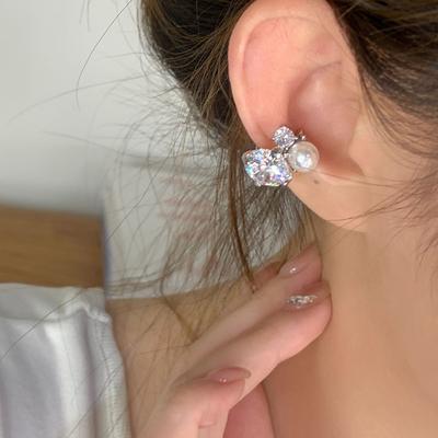 Leichte Luxus High-End Zirkon Perle Ohrknochen Clip Damen einfache und exquisite Persönlichkeit vielseitig Temperament keine Ohrringe Ohrringe