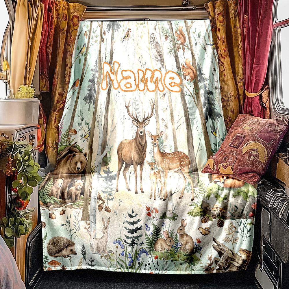 Woodland Wildlife Rv Customize Your Name Blanket Comfortable Soft Lightweight Multiseasonal Blanket For Travel Camping Picnics Sofas Rvs Beds Living