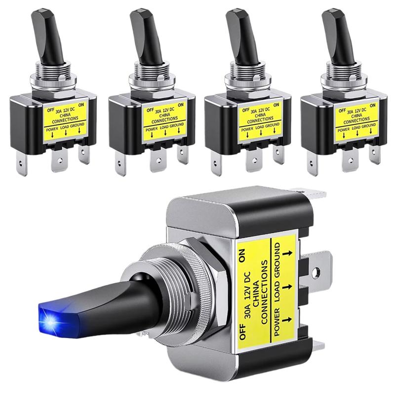 Fresh 3 Pin SPST Rocker Switch LED Toggle Switch On Off 12V 30A Blue Lighted Metal Heavy Duty 12Mm Mounting Hole