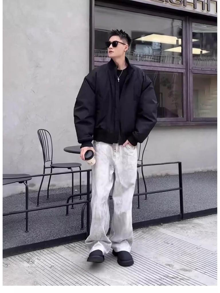 Guochao Unisex Boxy Silhouette Winter Flight Jacket - Padded Cotton, Thick, Trendy, and Loose Fit.