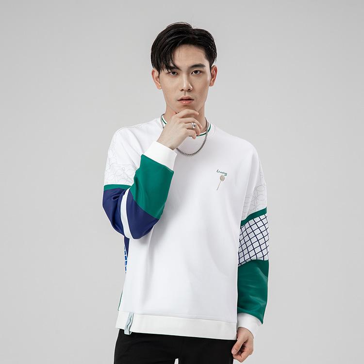 Li Ning High Elastic Pullover Casual Sports Round Neck Sweatshirt Men Sweatshirt White AWDR153-1