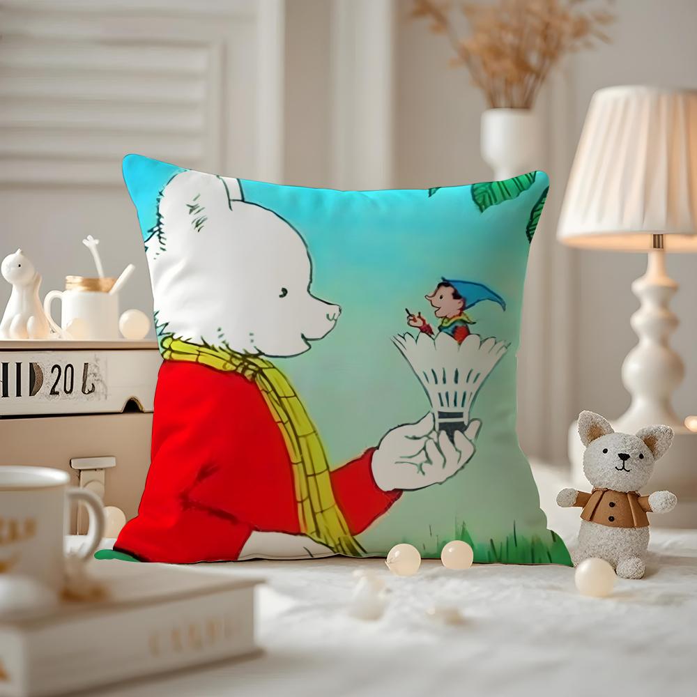 Anime RRupert BBear Cushion Cover Antidustmite Pillowcase Invisible zipper silky short plush Sofa cushion cover