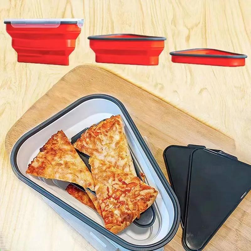 Baby Food Grade Silicone Folding Pizza Box Reusable Triangle Pizza Packing Box Take Away Box Silicone Children Food Storage Box