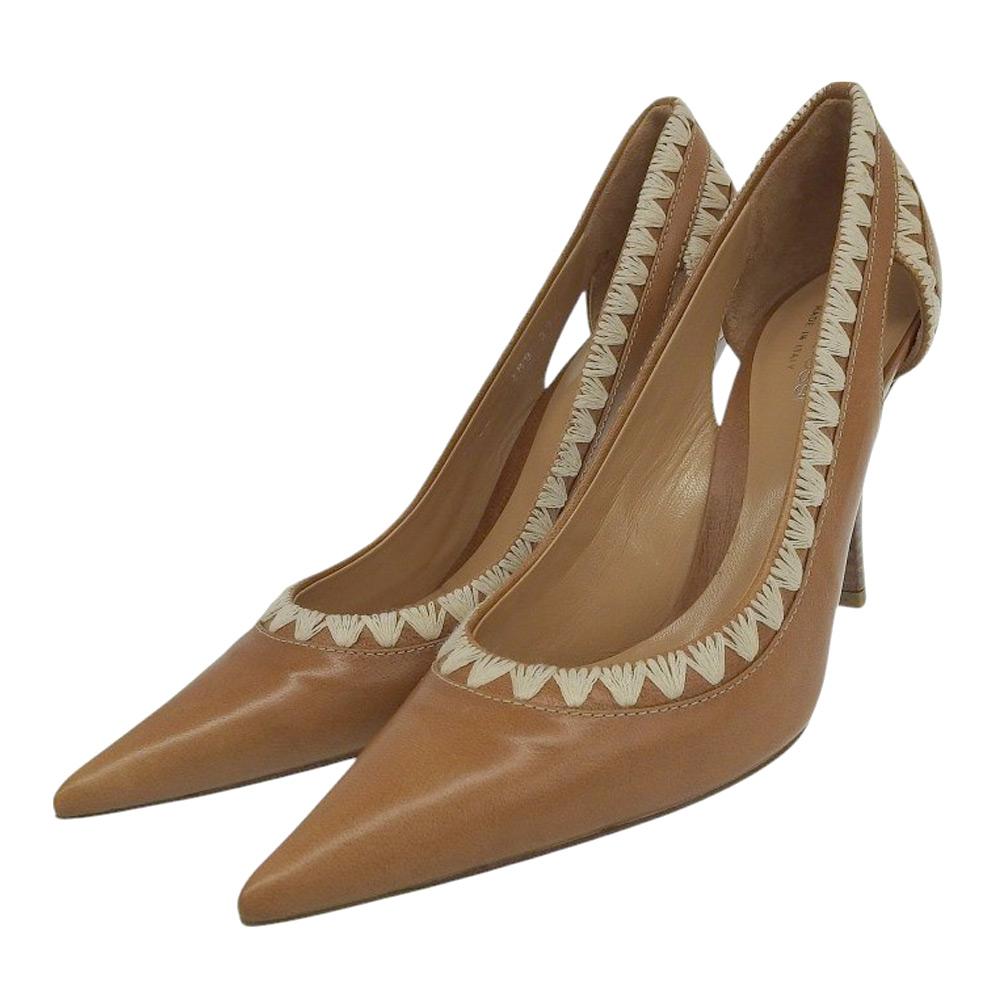 Sergio Rossi Leather pointed toe heel pumps for women, brown, size 37 1/2 shoes 37.5 BrownUsed