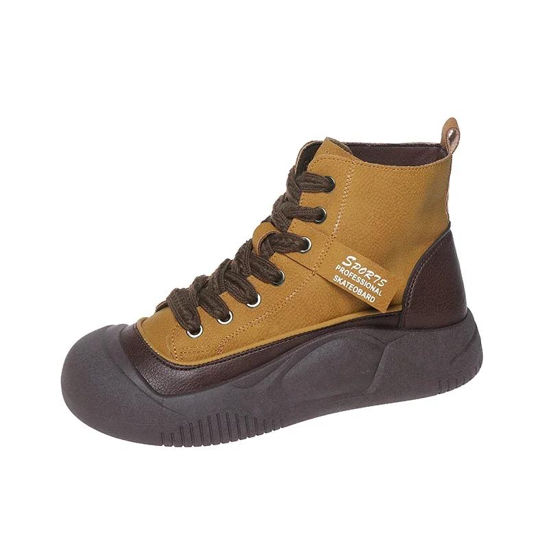 Fashion Spring Autumn New Women's Sport Shoes Fashion Tide Ankle Boots Retro Round Toe Lace Up Comfort Thick Sole Sneaker Botas De Mujer