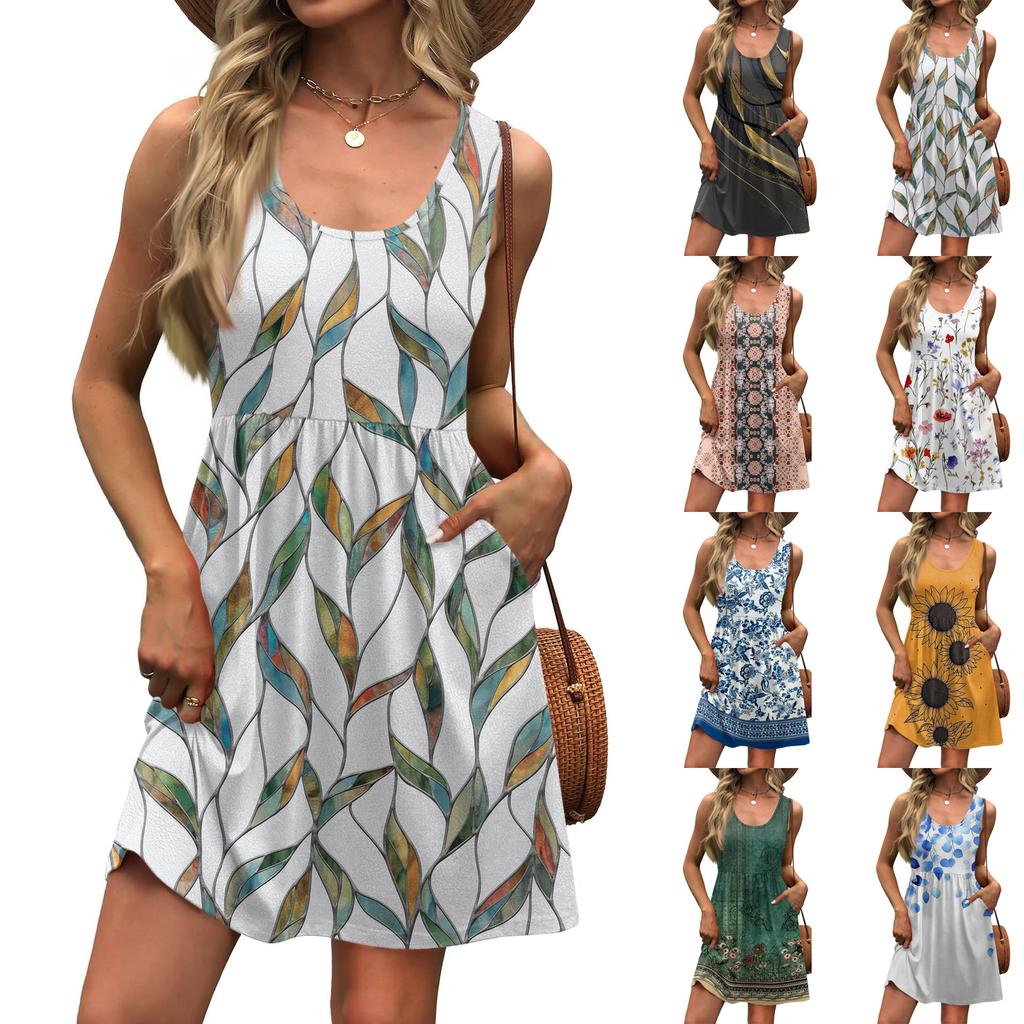 Women's Summer Dress A-Line Sleeveless Casual Sundress With Pockets