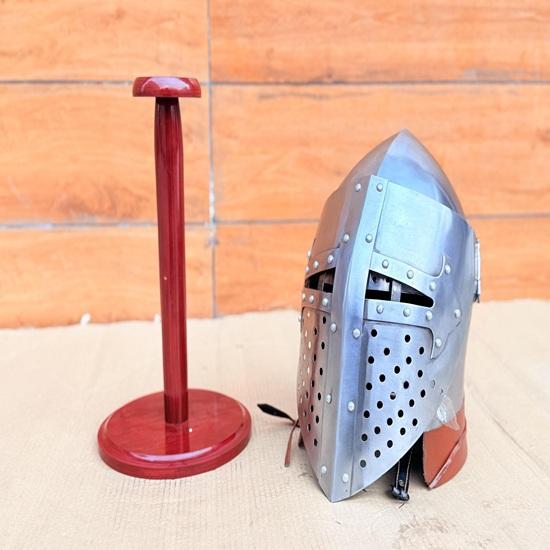 Medieval 18 Gauge Steel Barbuta Bascinet Helmet with Stand Knight Armor, Cosplay Best Gift Halloween