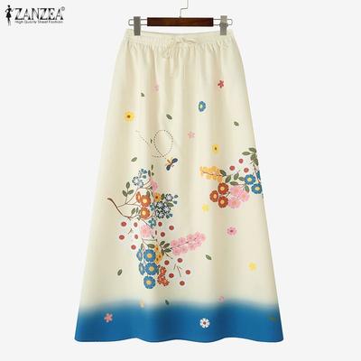 Women Casual Elastic Waist Loose Print Long Skirts