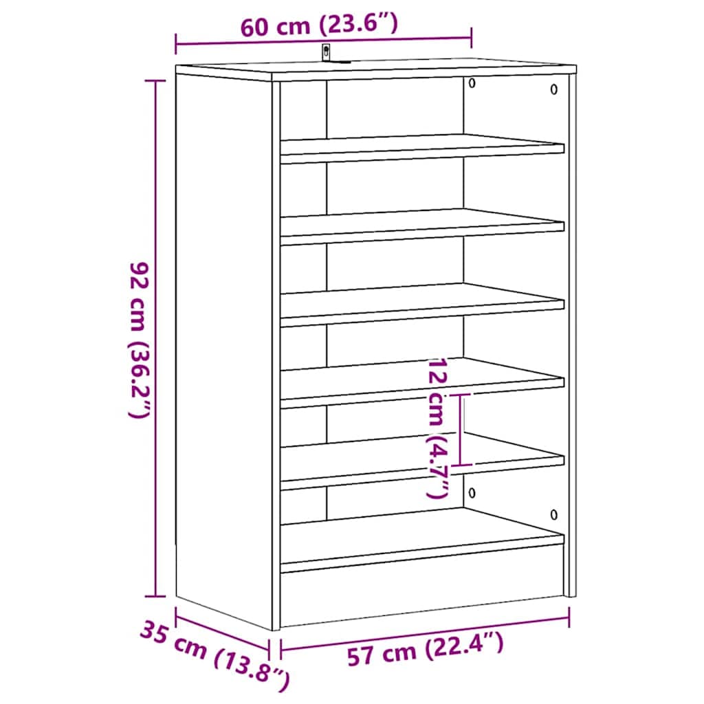 Shoe Cabinet with Vintage Wood Look 60 x 35 x 92 cm Engineered Wood