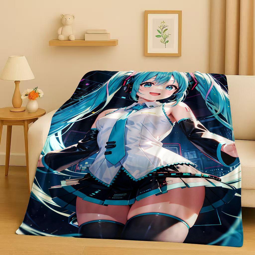 Manta de Franela Kawaii 3D de M MIKU, Dibujo Animado Musical para Niña, Manta de Felpa Ultra Suave y Cálida para Hogar, Dormitorio, Cama, Sofá, Regalo para Niños