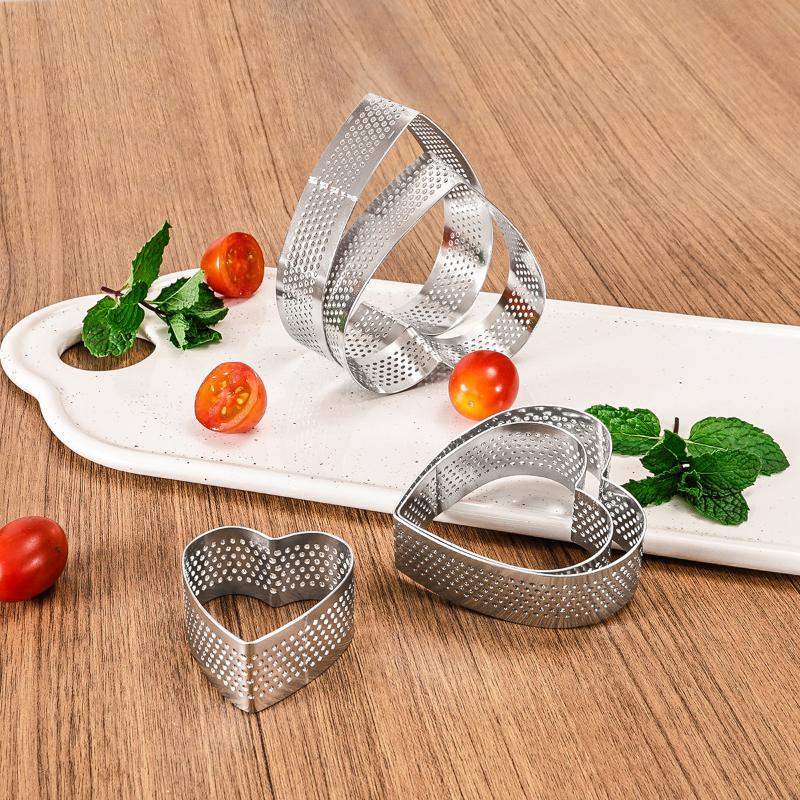 Heart Shaped Perforated Tart Rings With Hole Stainless Steel Tart Bottom Tower Fruit Pie Quiches Cake Ring Mousse Baking Mold