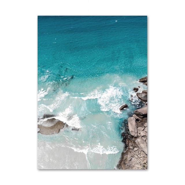 Coastline Blue Ocean Wall Poster Print Sea Reef Nordic Canvas Painting Landscape Modern Home Picture Decoration Living Room Art