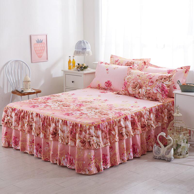 3Pcs Bed Sheet Lace Skirt Elastic Fitted Double Bedspread With Pillowcases Mattress Cover Bedding Set Elastic  Bedsheet Set