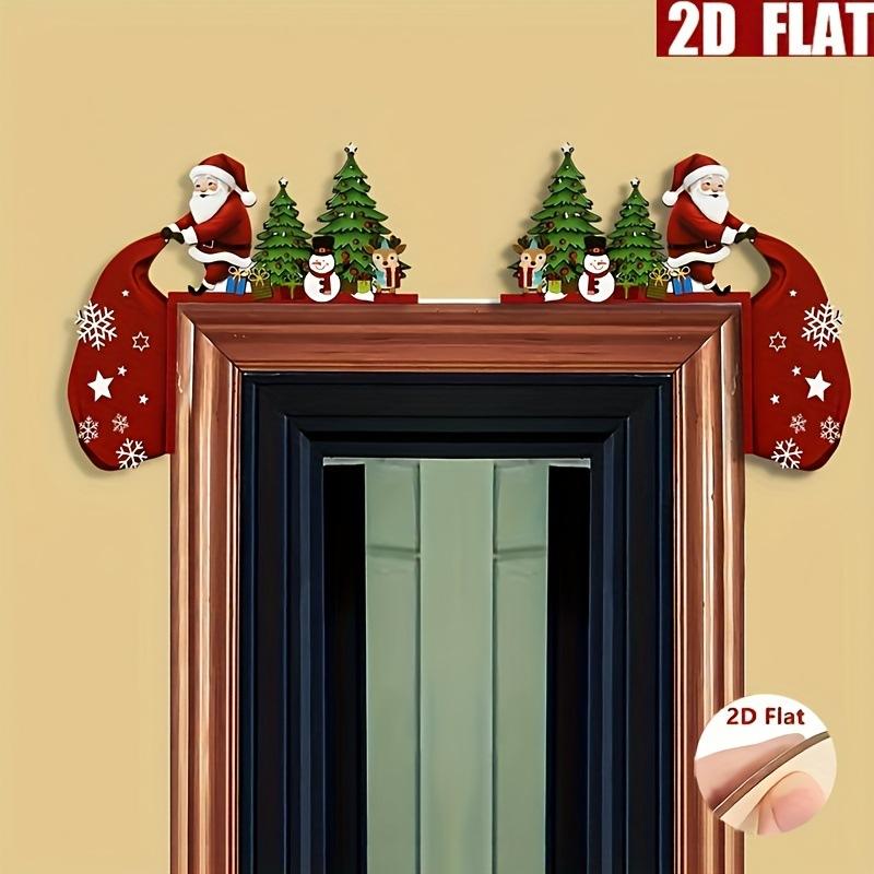 1/2Pcs Antique Wooden Christmas Door Corner Decoration Santa Claus With Reindeer And Snowman Holiday Party Decorations