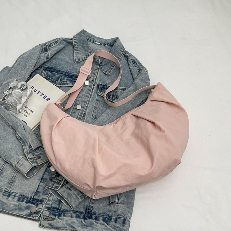 

Nyl Shoulder Cross Body Big Bags For Women Pleated Design Large Capacity Shopper Tote Pure Color Lightweight Hobo Handbag 2026 46x22x15cm рожевий