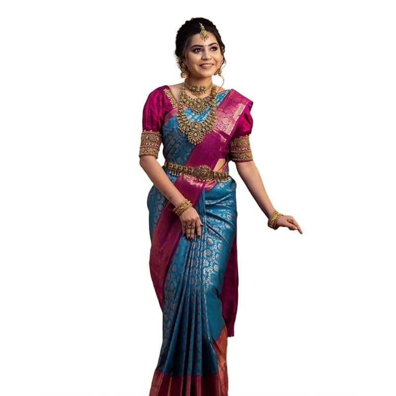 Yashika Women's Fancy Banarasi Kanjivaram Art Silk Saree with Blouse Pieces||Blue Coloured Kanjivaram Saree|| AZ-YS-OG-V