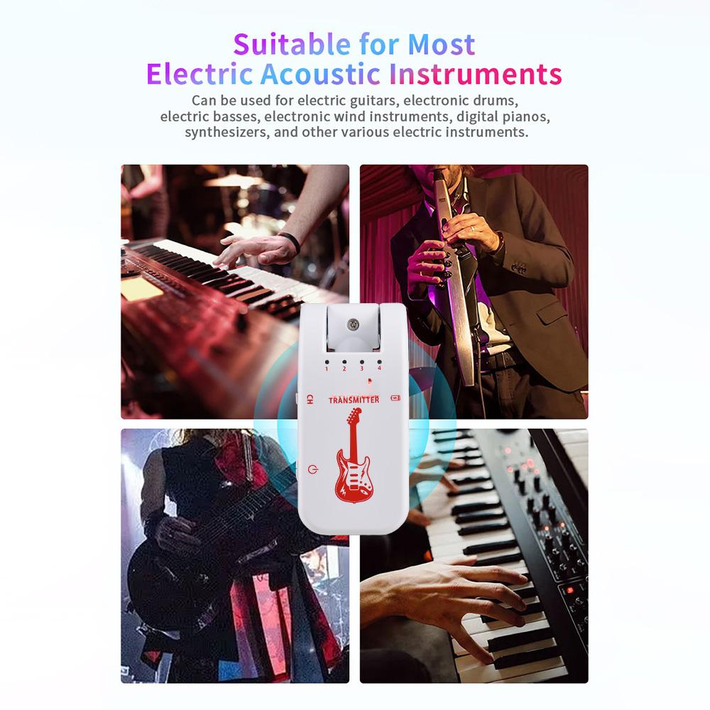 White 2.4G Wireless Guitar System Rechargeable Transmitter Receiver Set for Electric Guitar Bass Plug and Play 48K 16bit