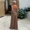 2026 New Fashion Ruffle Trim Camisole Top High-Waisted Tie-Up Pants Casual Women's Suit