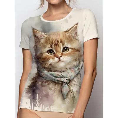 Women's T-shirt Funny Animal Cat 3D Print Summer Crew Neck Short Sleeve Outdoor Casual T Shirts Female  Clothing