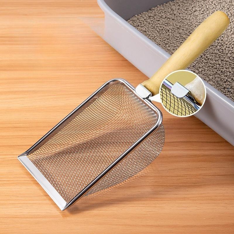 Pelle à Litière pour Chat, Pelle Métallique Solide et Durable pour Chaton, Tamis en Acier Inoxydable avec Manche, Croc en Acier Inoxydable Inclus