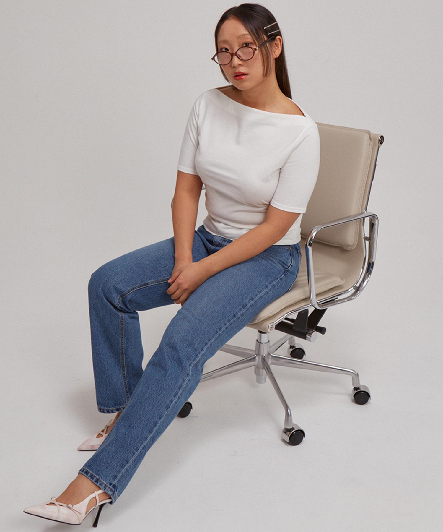 Salon De Yon Boat Neck Short Sleeve T_ White L