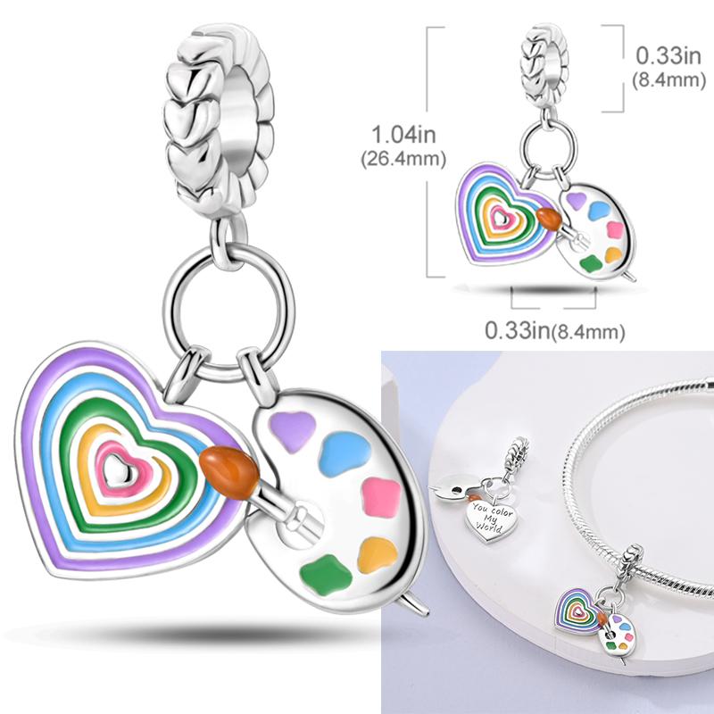 Copper Artist Brush Tools Color Palette Oil Painting Charms Girl Beads Fit Necklace Bracelets Diy Jewelry Gifts