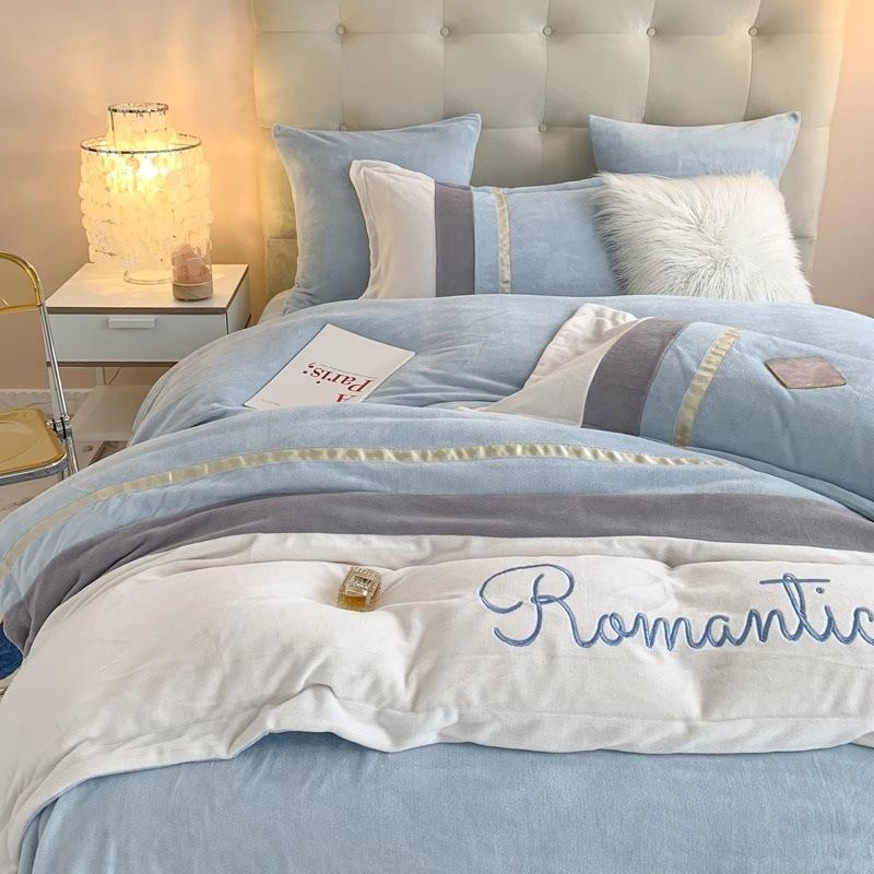 

Double-Sided Thickened Milk Fleece Bed Four-Piece Coral Flannel Quilt Cover Light Luxury Premium Bedding Sheets 3pc 150x200 quilt