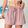 Women's Casual Fashion Striped Beach Vacation Drawstring Shorts with Pockets Lightweight Comfortable Summer Loose Fit