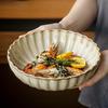 Vintage Petal Relief Tableware Japanese Ceramic Bowl Household Bowl Dish Dish Dish Dish Bowl Deep Dish Noodle Bowl Outlet