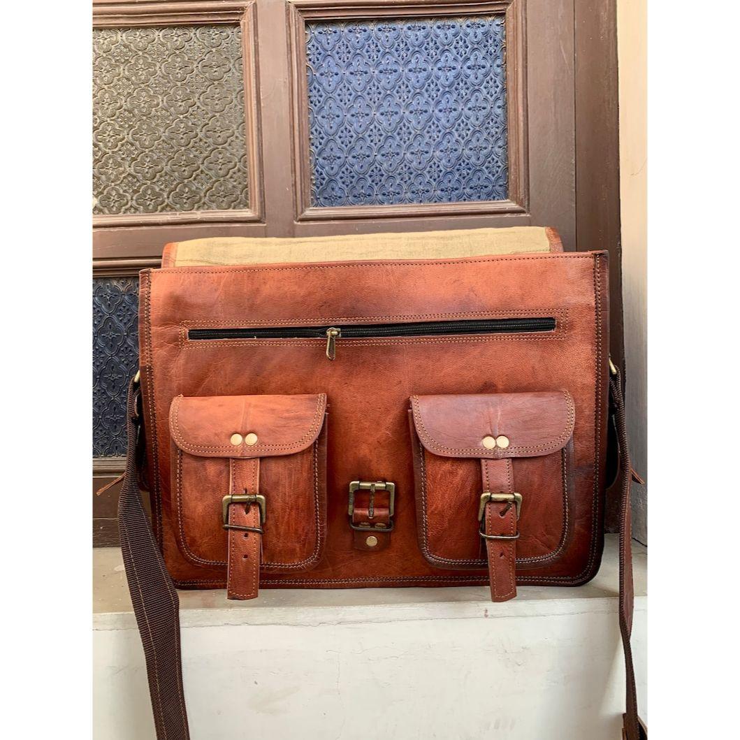 18 дюймов винтажная кожаная дорожная сумка-мессенджер ручной работы для офиса через плечо — фото 6