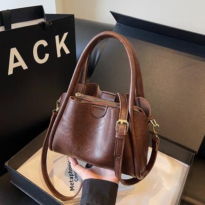 Nuova Borsa a Spalla da Donna, Borsa a Mano in Ecopelle Monocolore, Borsa a Tracolla Casual alla Moda