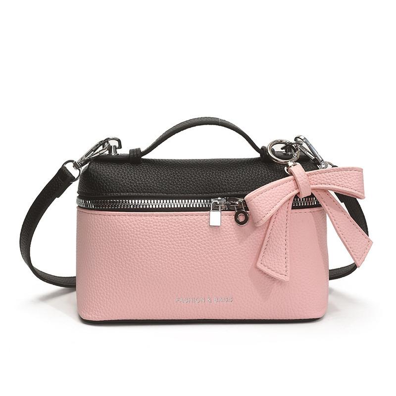 Bow Pendant Color Blocking Urban Women Travel Bags Square Handbag Zipper Holder