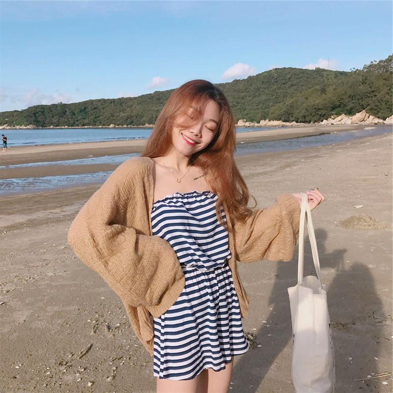 2026 Summer Korean V-neck Beach Style Student Loose Sun Protection Knit Cardigan for Women