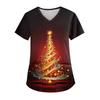 Women's V-neck Christmas Print Short-sleeved Pocket Side Slit Uniform Top