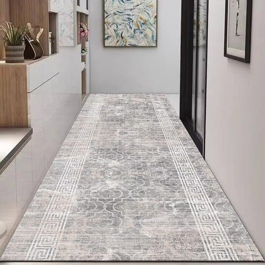 Nordic Modern High-end Long Hallway Carpet Luxury Grey Corridor Runner Home Decoration Area Rug Hotel Aisle Non-slip Kitchen Mat