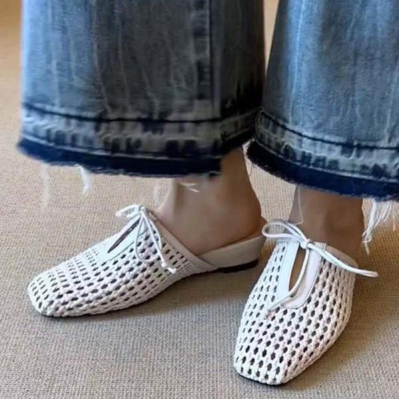 French British style square head hollowed out hand-woven wedge heel women's shoes 2025 new bag head single shoes