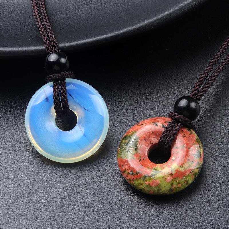Agate Stone Peace Clasp Necklace Doughnut Woven Pendant Men'S And Women'S Jewelry Small Gifts
