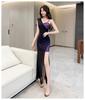 French celebrity mesh yarn single shoulder suspender dress women's summer temperament senior sexy royal sister sequined hip-wrapped evening dress